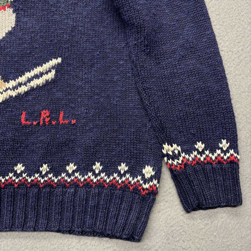 Lauren Ralph Lauren Navy Ski Jumper Sweater with Red, Cream, Gray, Brown Accents - Picture 7 of 16